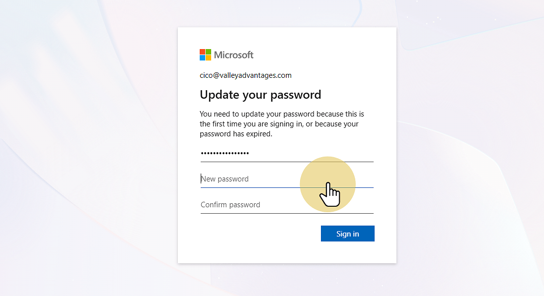 Enter your current password and a new secure password